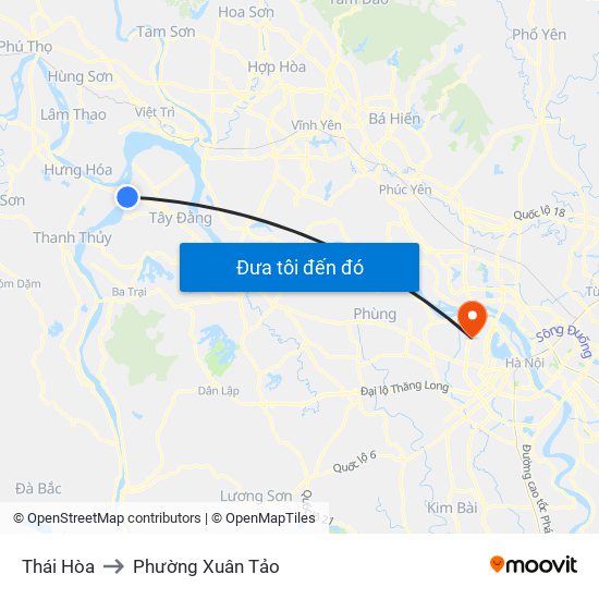 Thái Hòa to Phường Xuân Tảo map