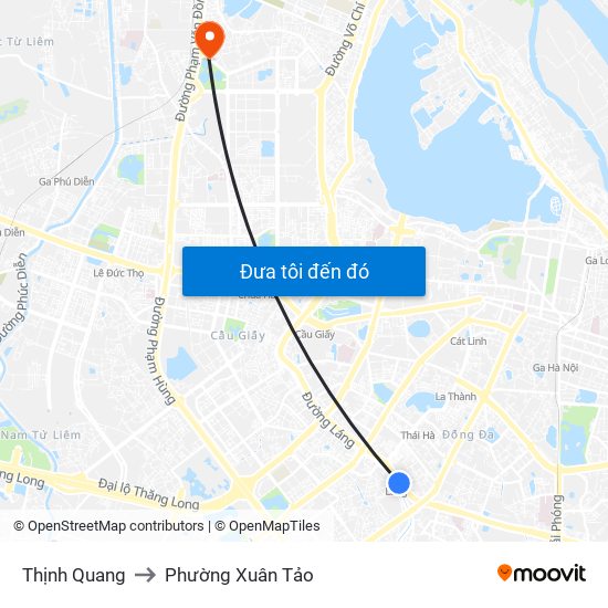 Thịnh Quang to Phường Xuân Tảo map