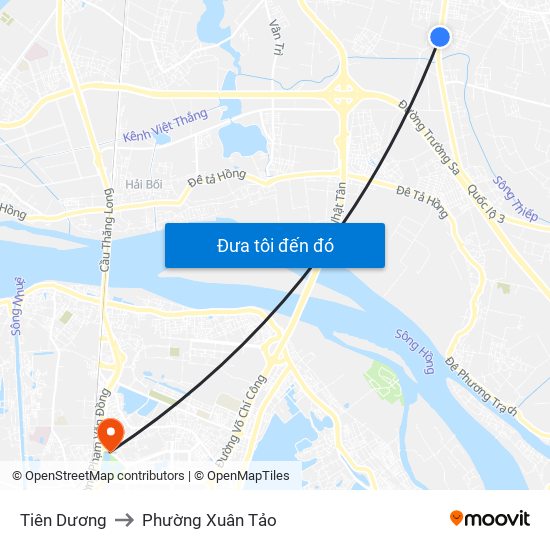 Tiên Dương to Phường Xuân Tảo map