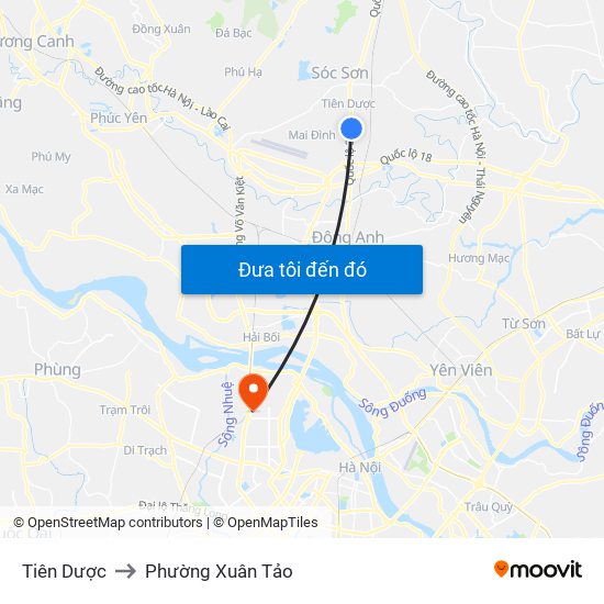 Tiên Dược to Phường Xuân Tảo map