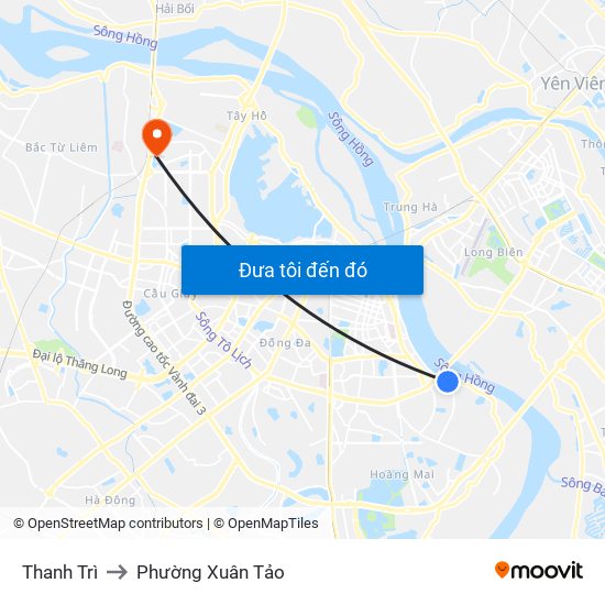 Thanh Trì to Phường Xuân Tảo map