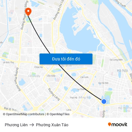 Phương Liên to Phường Xuân Tảo map