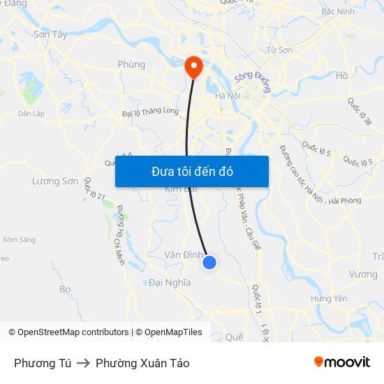 Phương Tú to Phường Xuân Tảo map