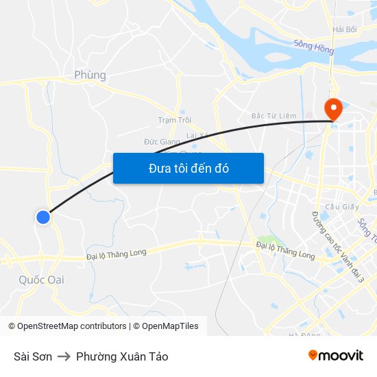 Sài Sơn to Phường Xuân Tảo map