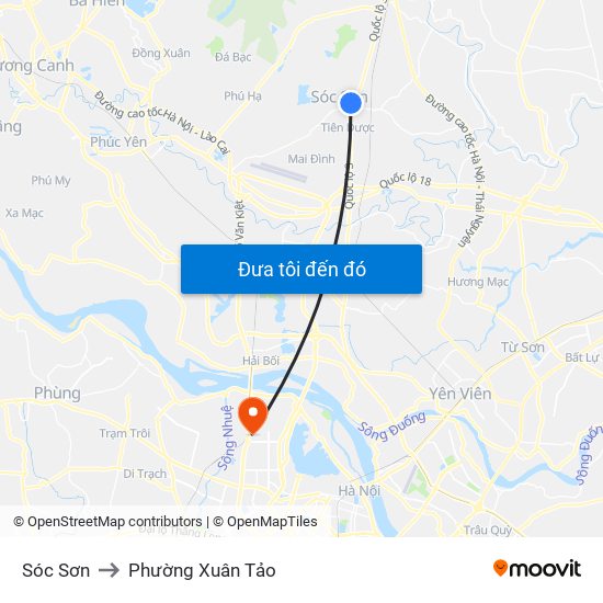 Sóc Sơn to Phường Xuân Tảo map