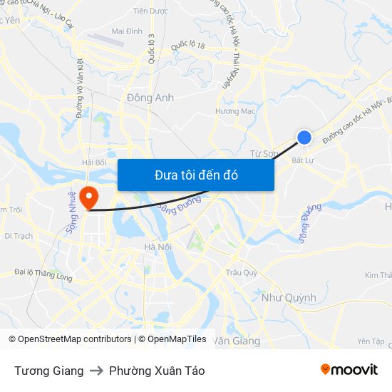 Tương Giang to Phường Xuân Tảo map