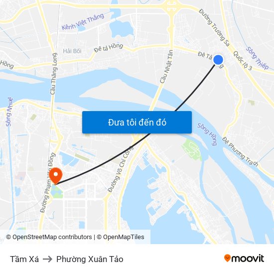 Tầm Xá to Phường Xuân Tảo map