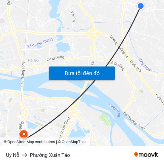 Uy Nỗ to Phường Xuân Tảo map