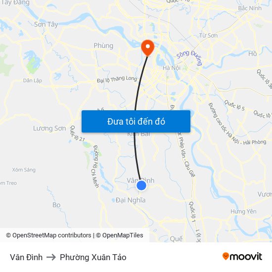 Vân Đình to Phường Xuân Tảo map