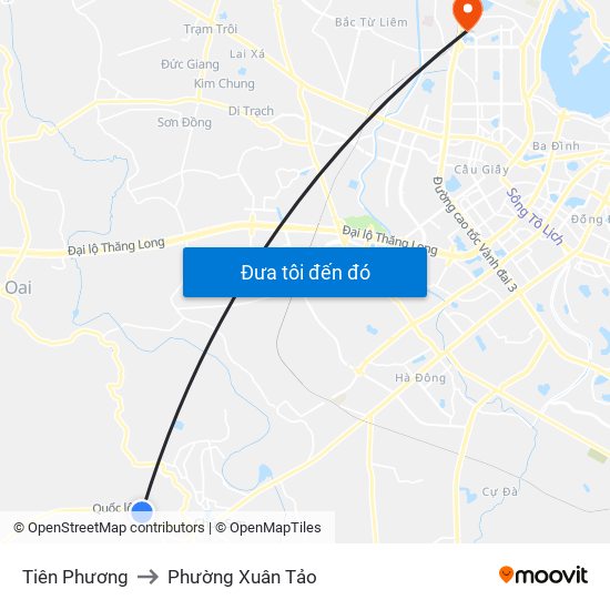 Tiên Phương to Phường Xuân Tảo map