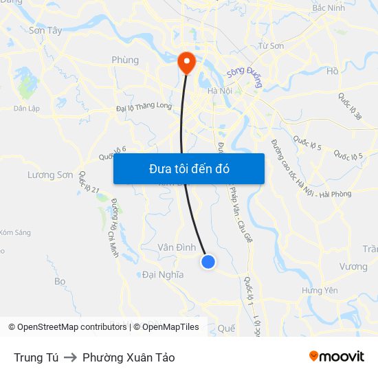 Trung Tú to Phường Xuân Tảo map