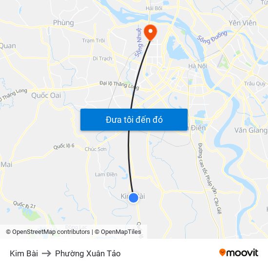 Kim Bài to Phường Xuân Tảo map