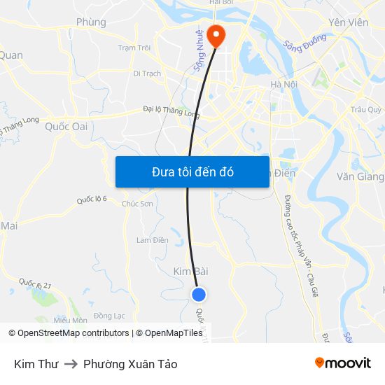 Kim Thư to Phường Xuân Tảo map