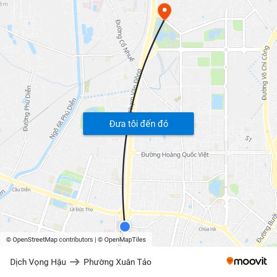 Dịch Vọng Hậu to Phường Xuân Tảo map