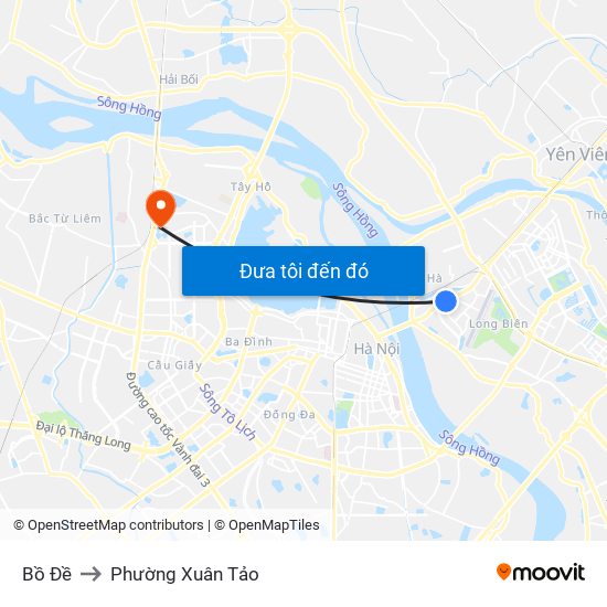 Bồ Đề to Phường Xuân Tảo map