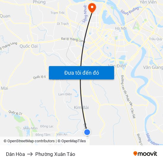 Dân Hòa to Phường Xuân Tảo map