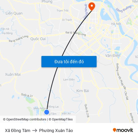 Xã Đồng Tâm to Phường Xuân Tảo map
