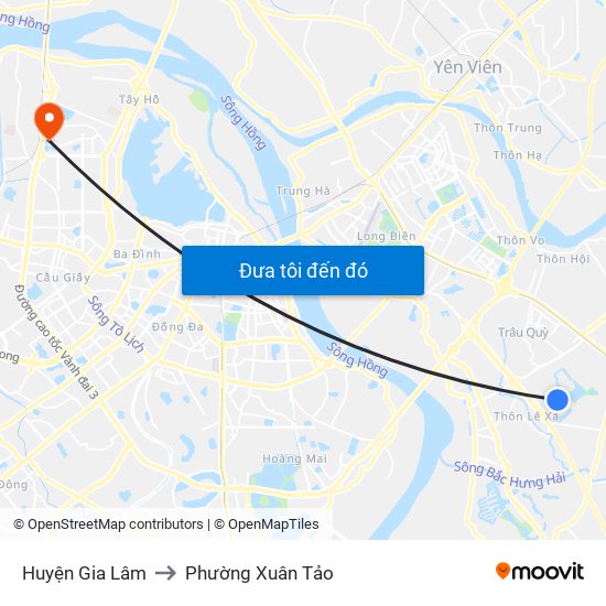 Huyện Gia Lâm to Phường Xuân Tảo map