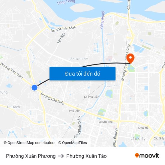 Phường Xuân Phương to Phường Xuân Tảo map