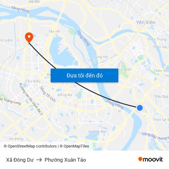 Xã Đông Dư to Phường Xuân Tảo map