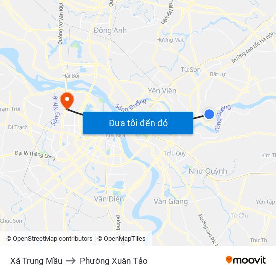 Xã Trung Mầu to Phường Xuân Tảo map