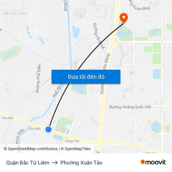 Quận Bắc Từ Liêm to Phường Xuân Tảo map