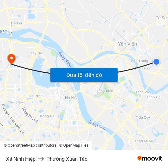 Xã Ninh Hiệp to Phường Xuân Tảo map