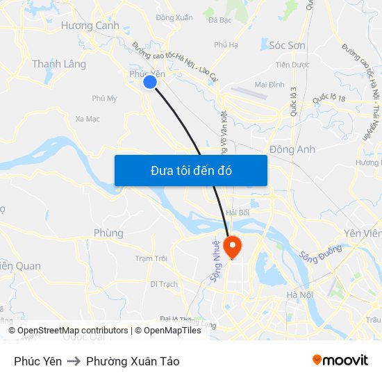 Phúc Yên to Phường Xuân Tảo map