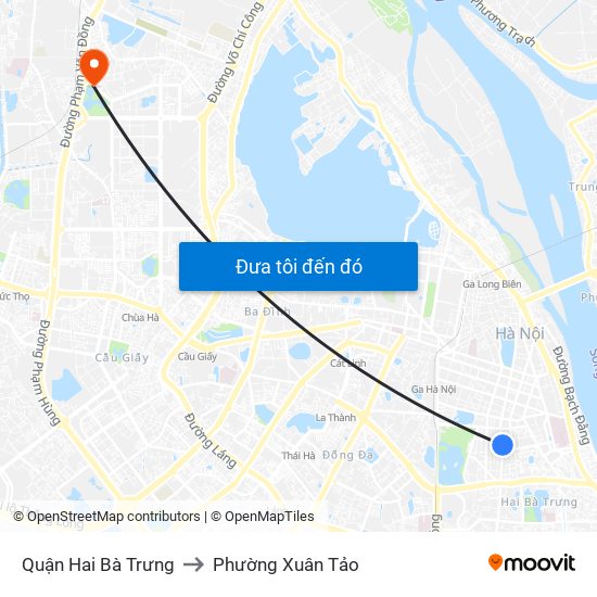 Quận Hai Bà Trưng to Phường Xuân Tảo map