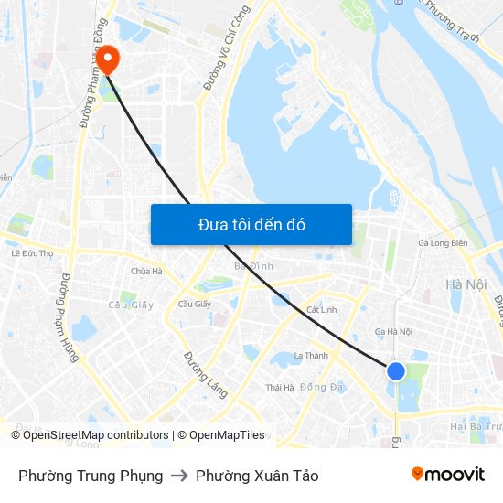 Phường Trung Phụng to Phường Xuân Tảo map