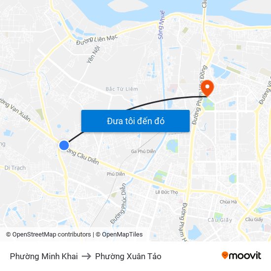 Phường Minh Khai to Phường Xuân Tảo map