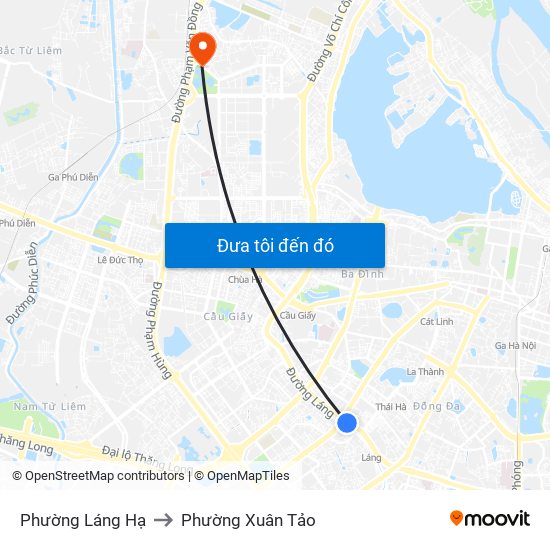 Phường Láng Hạ to Phường Xuân Tảo map