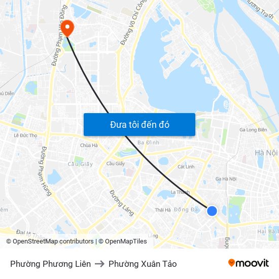 Phường Phương Liên to Phường Xuân Tảo map