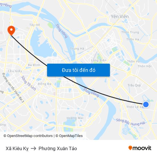 Xã Kiêu Kỵ to Phường Xuân Tảo map