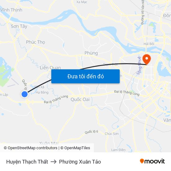 Huyện Thạch Thất to Phường Xuân Tảo map