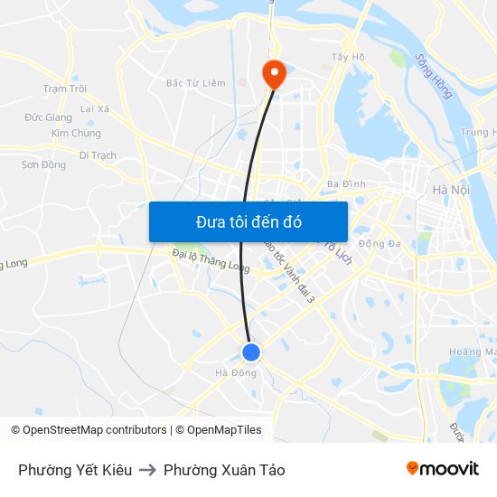 Phường Yết Kiêu to Phường Xuân Tảo map