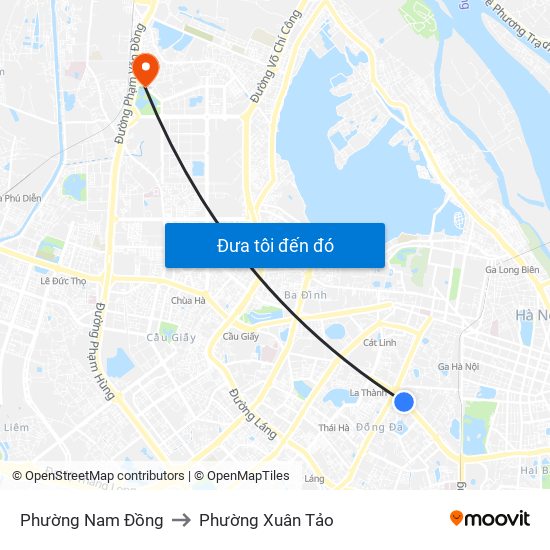 Phường Nam Đồng to Phường Xuân Tảo map