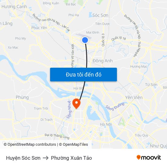 Huyện Sóc Sơn to Phường Xuân Tảo map
