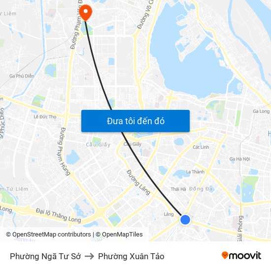 Phường Ngã Tư Sở to Phường Xuân Tảo map