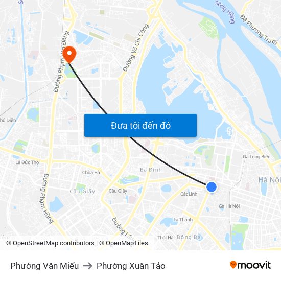 Phường Văn Miếu to Phường Xuân Tảo map