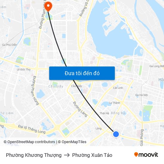 Phường Khương Thượng to Phường Xuân Tảo map