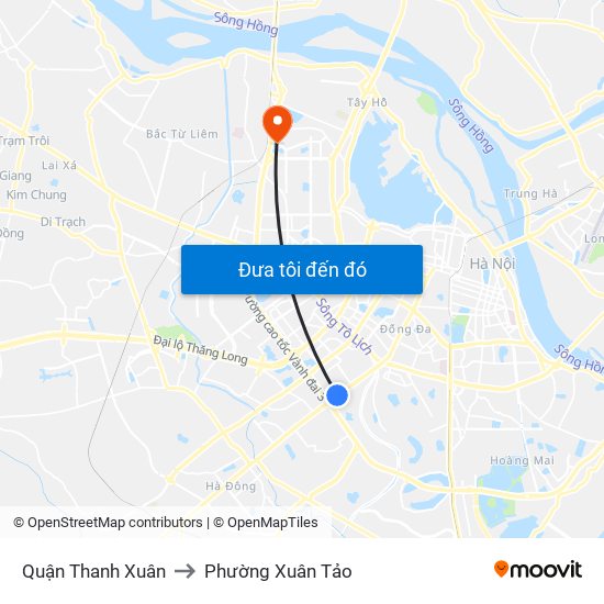 Quận Thanh Xuân to Phường Xuân Tảo map