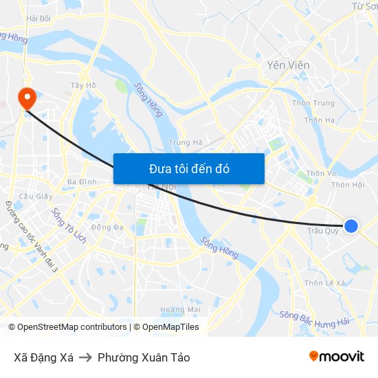 Xã Đặng Xá to Phường Xuân Tảo map