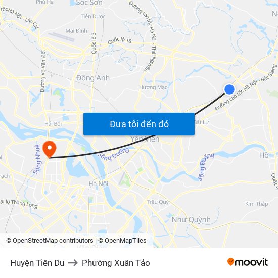 Huyện Tiên Du to Phường Xuân Tảo map