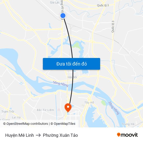 Huyện Mê Linh to Phường Xuân Tảo map