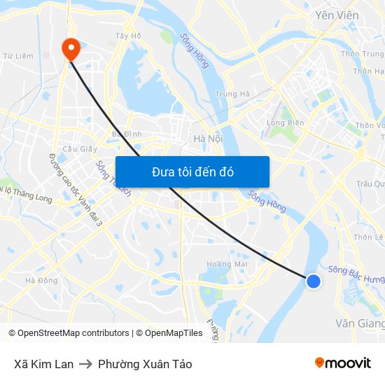 Xã Kim Lan to Phường Xuân Tảo map