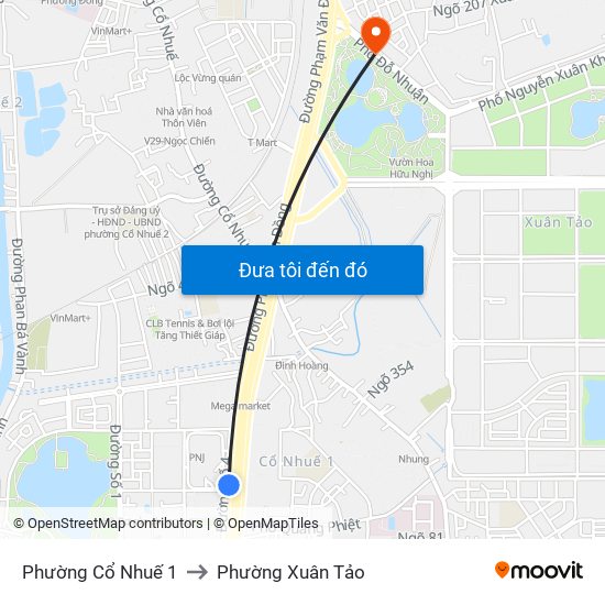 Phường Cổ Nhuế 1 to Phường Xuân Tảo map