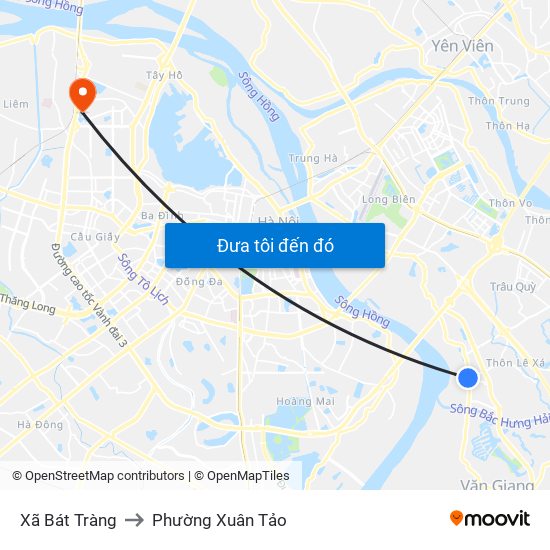 Xã Bát Tràng to Phường Xuân Tảo map