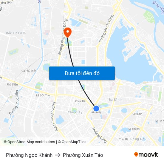Phường Ngọc Khánh to Phường Xuân Tảo map