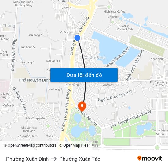 Phường Xuân Đỉnh to Phường Xuân Tảo map